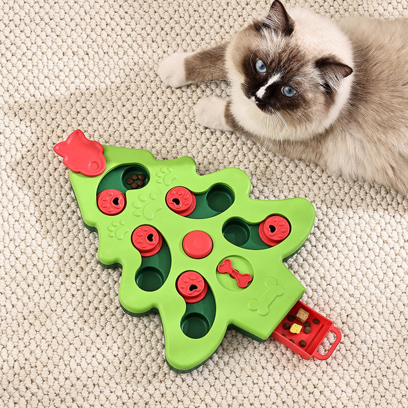 Interactive Dog Puzzle Toys Christmas Tree Dog Slow Food Bowl Funny Pet Training Toy For Dogs Cats Non-slip Dog Bowl