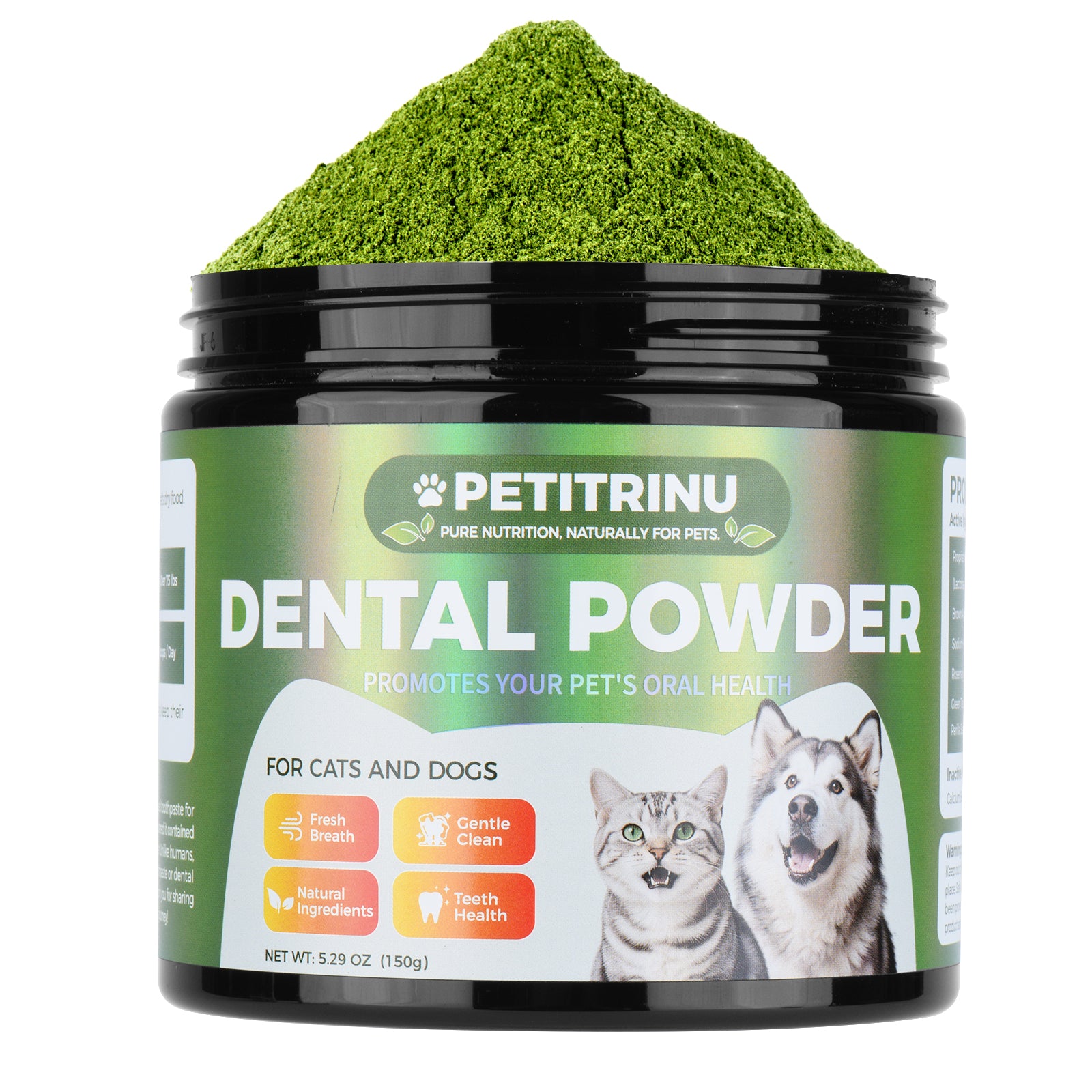 PETITRINU Natural Dental Powder For Cats And Dogs, Fresh Breath Gentle Clean Teeth Health Pet Oral Care Powder 150g