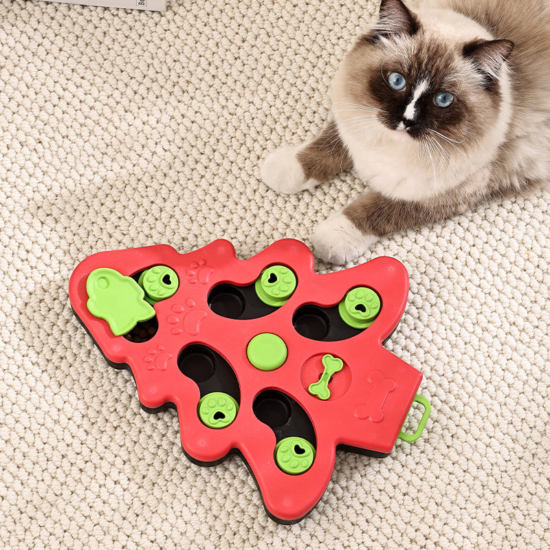 Interactive Dog Puzzle Toys Christmas Tree Dog Slow Food Bowl Funny Pet Training Toy For Dogs Cats Non-slip Dog Bowl