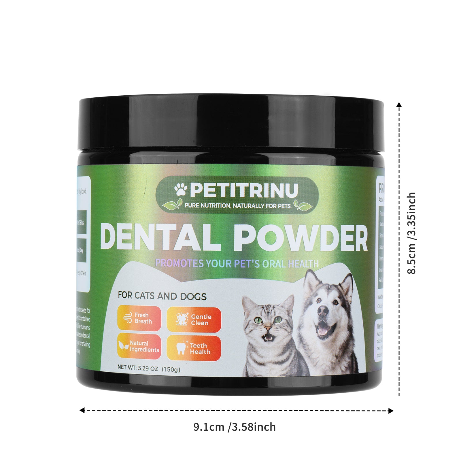 PETITRINU Natural Dental Powder For Cats And Dogs, Fresh Breath Gentle Clean Teeth Health Pet Oral Care Powder 150g